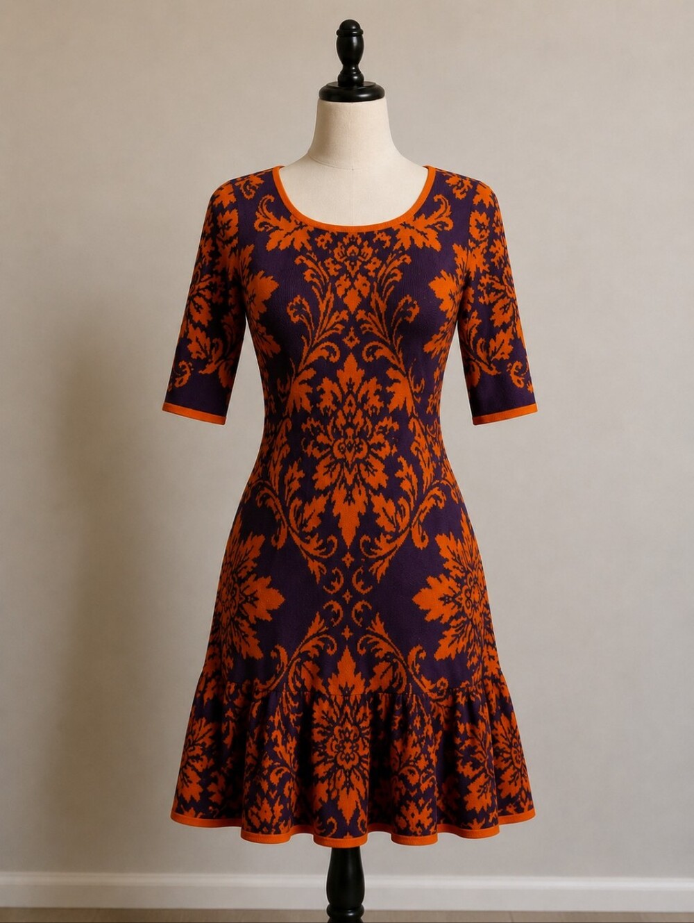 Jealous Tomato Purple Orange Floral Pattern Knit Fit Flare Midi Dress S